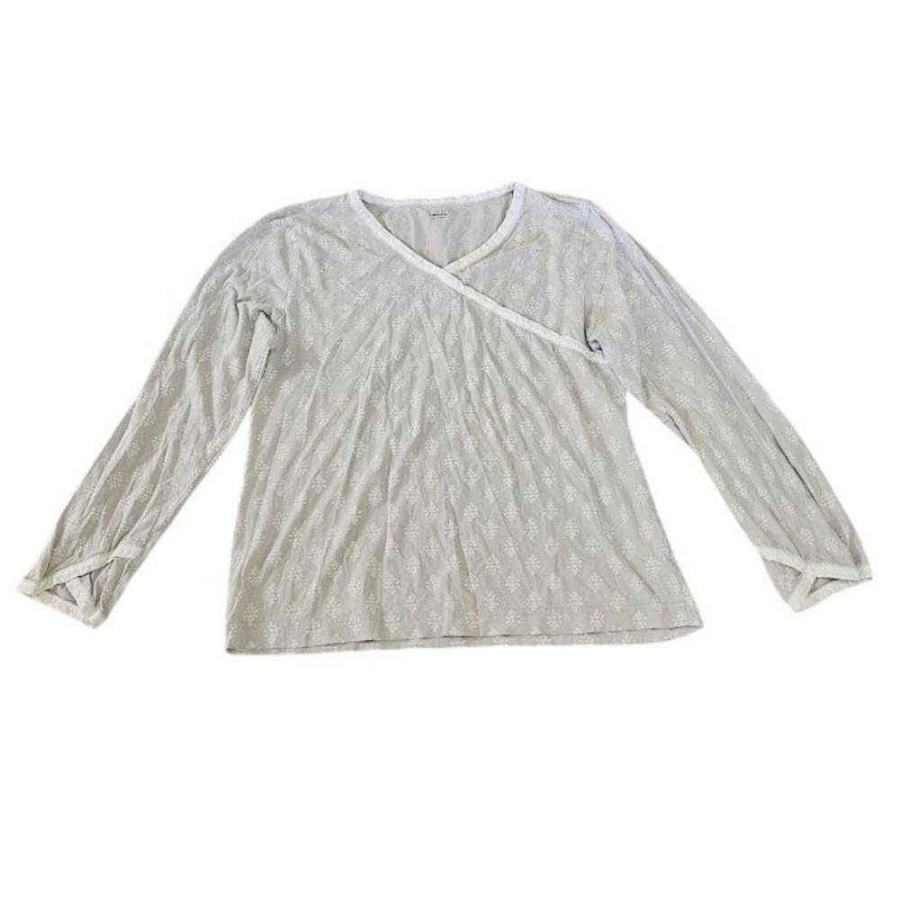 Garnet Hill Women's Pajama Top Size Large Pattern Asian Wrap Organic Cotton Gray - Picture 1 of 7